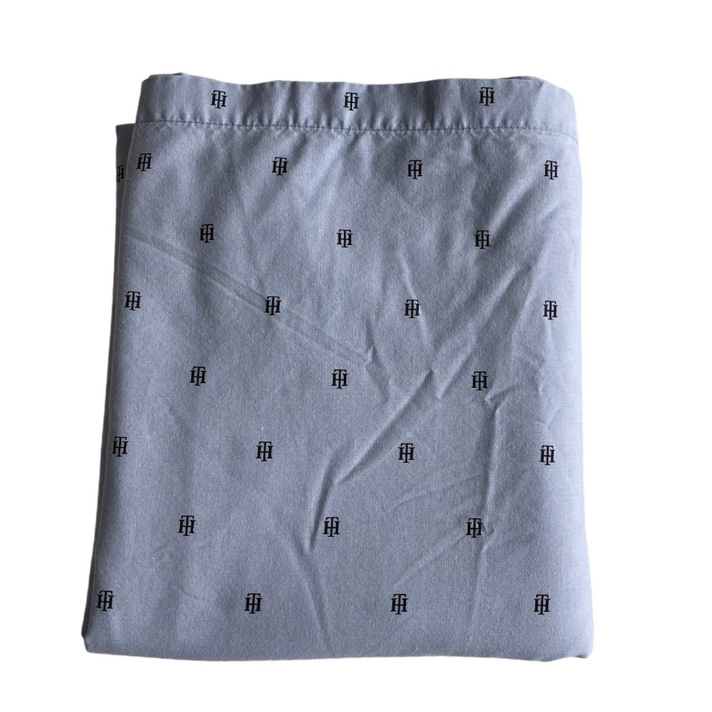 TOMMY HILFIGER TH‎ LOGO INITIALS Blue Classic FULL Flat Flat Sheet Cotton Blend